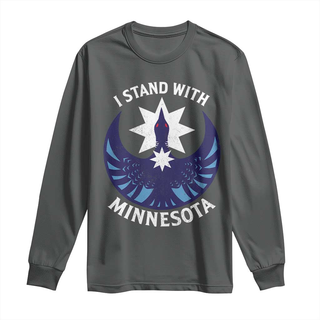 I Stand With Minnesota Long Sleeve Shirt Rebel Common Loon Minnesota Protest TS11 Dark Heather Print Your Wear