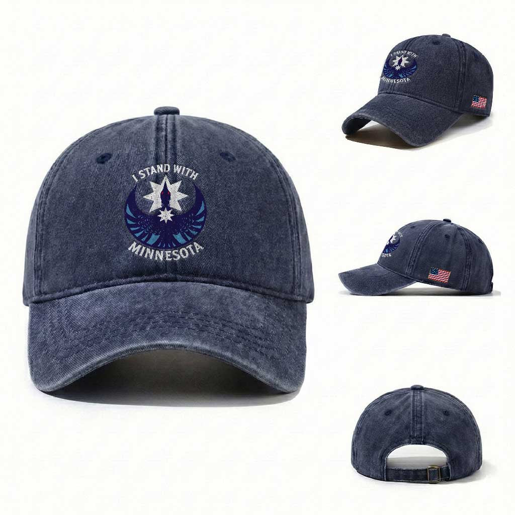 I Stand With Minnesota Washed Cotton Baseball Cap Rebel Common Loon Minnesota Protest TS11 Washed Cap Universal Fit Navy Print Your Wear