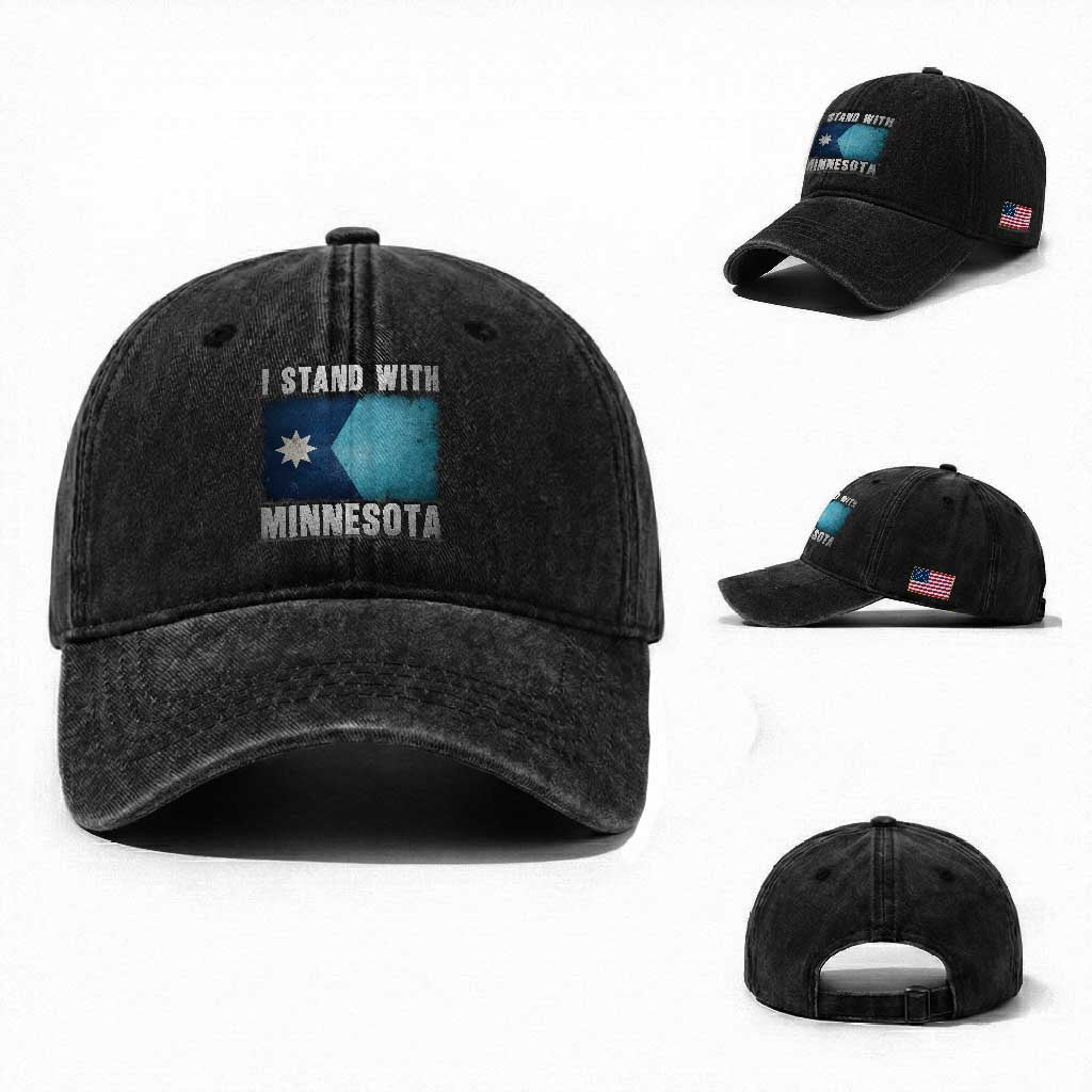 I Stand With Minnesota Washed Cotton Baseball Cap MN State Support Political Protest TS11 Washed Cap Universal Fit Black Print Your Wear