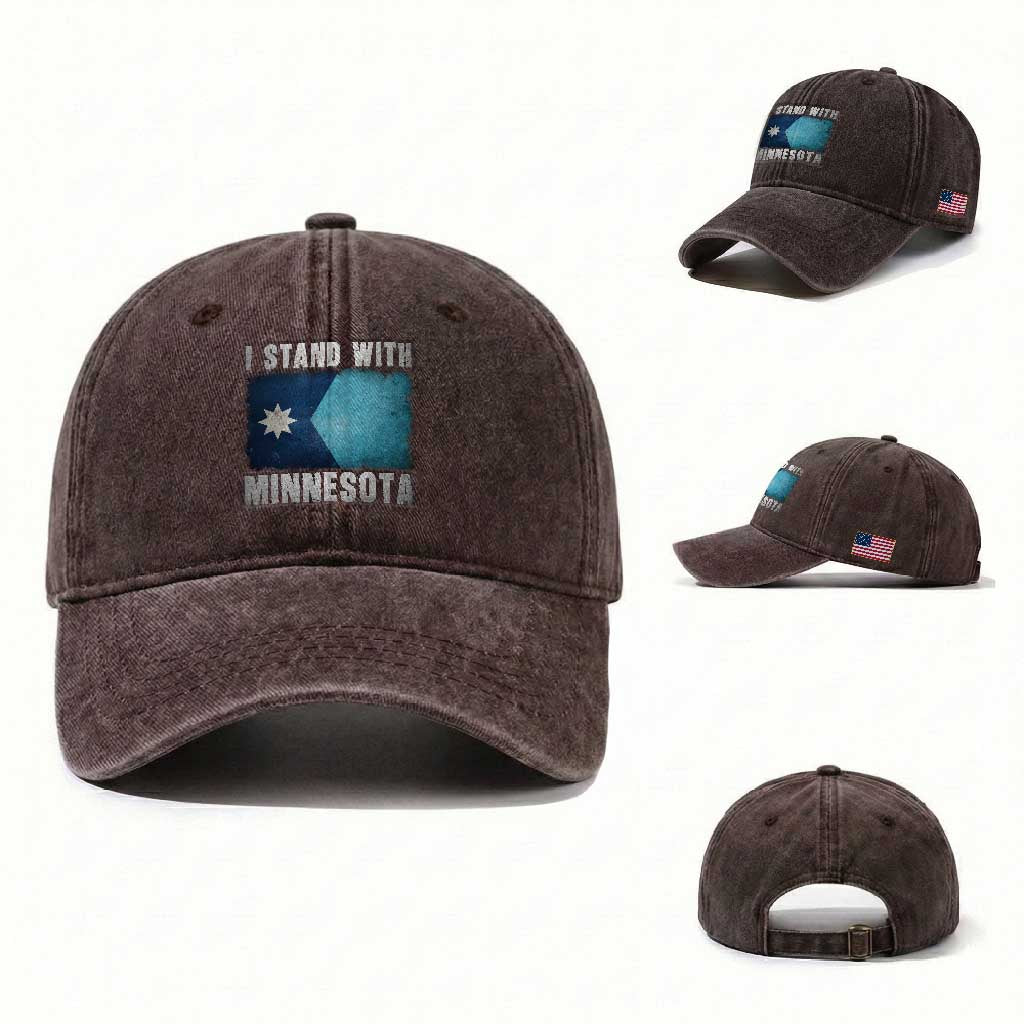 I Stand With Minnesota Washed Cotton Baseball Cap MN State Support Political Protest TS11 Washed Cap Universal Fit Dark Brown Print Your Wear