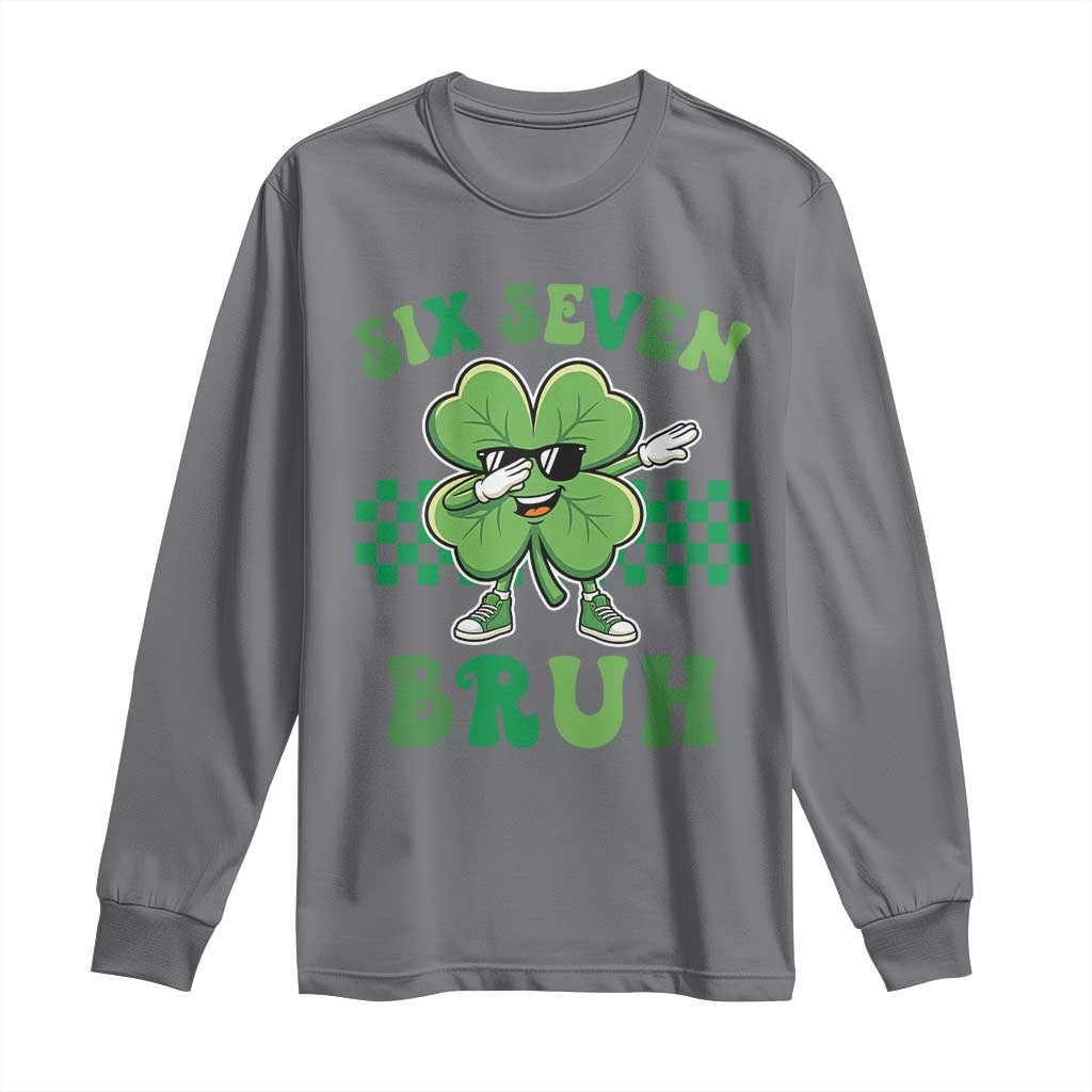 Funny 67 St Patricks Day Long Sleeve Shirt Six Seven Bruh Dabbing Shamrock TS11 Charcoal Print Your Wear