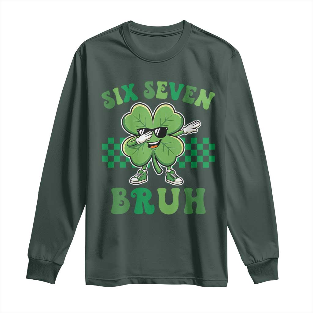 Funny 67 St Patricks Day Long Sleeve Shirt Six Seven Bruh Dabbing Shamrock TS11 Dark Forest Green Print Your Wear