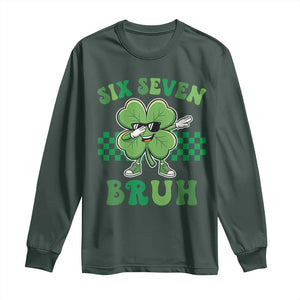 Funny 67 St Patricks Day Long Sleeve Shirt Six Seven Bruh Dabbing Shamrock TS11 Dark Forest Green Print Your Wear