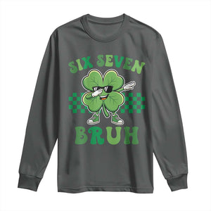 Funny 67 St Patricks Day Long Sleeve Shirt Six Seven Bruh Dabbing Shamrock TS11 Dark Heather Print Your Wear