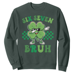 Funny 67 St Patricks Day Sweatshirt Six Seven Bruh Dabbing Shamrock TS11 Dark Forest Green Print Your Wear