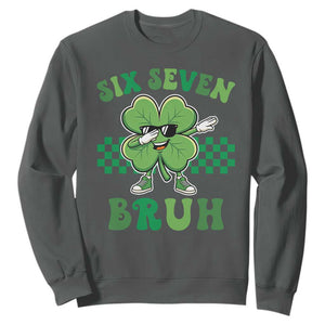 Funny 67 St Patricks Day Sweatshirt Six Seven Bruh Dabbing Shamrock TS11 Dark Heather Print Your Wear