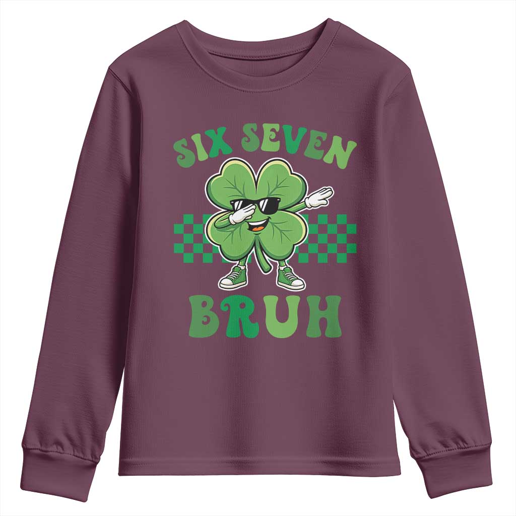 Funny 67 St Patricks Day Youth Sweatshirt Six Seven Bruh Dabbing Shamrock TS11 Maroon Print Your Wear