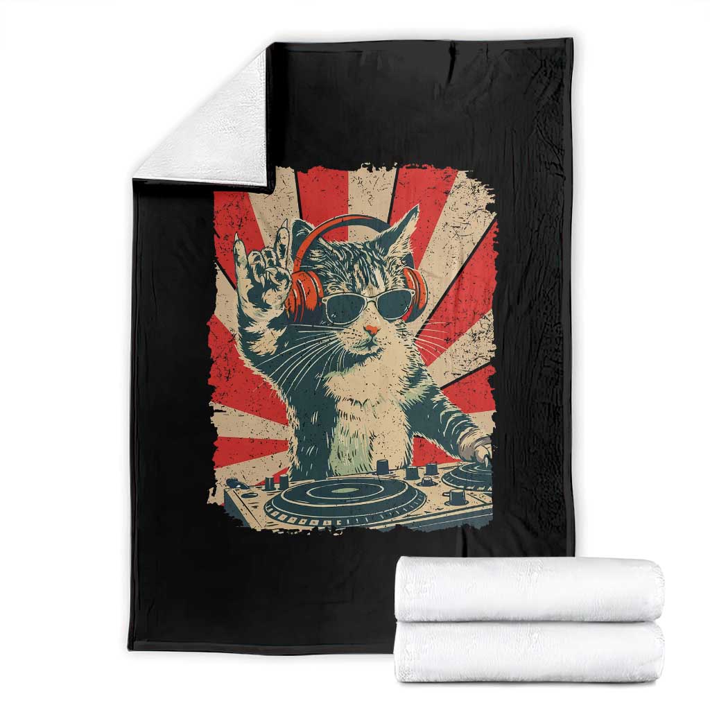 Funny DJ Cat with Headphones Retro Music Lover Throw Blanket TS11 Black Print Your Wear