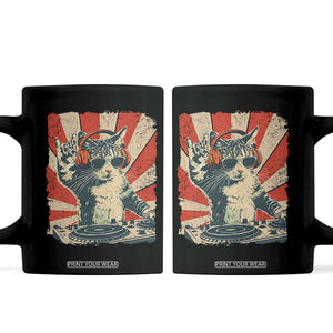 Funny DJ Cat with Headphones Retro Music Lover Coffee Mug TS11 Black Print Your Wear