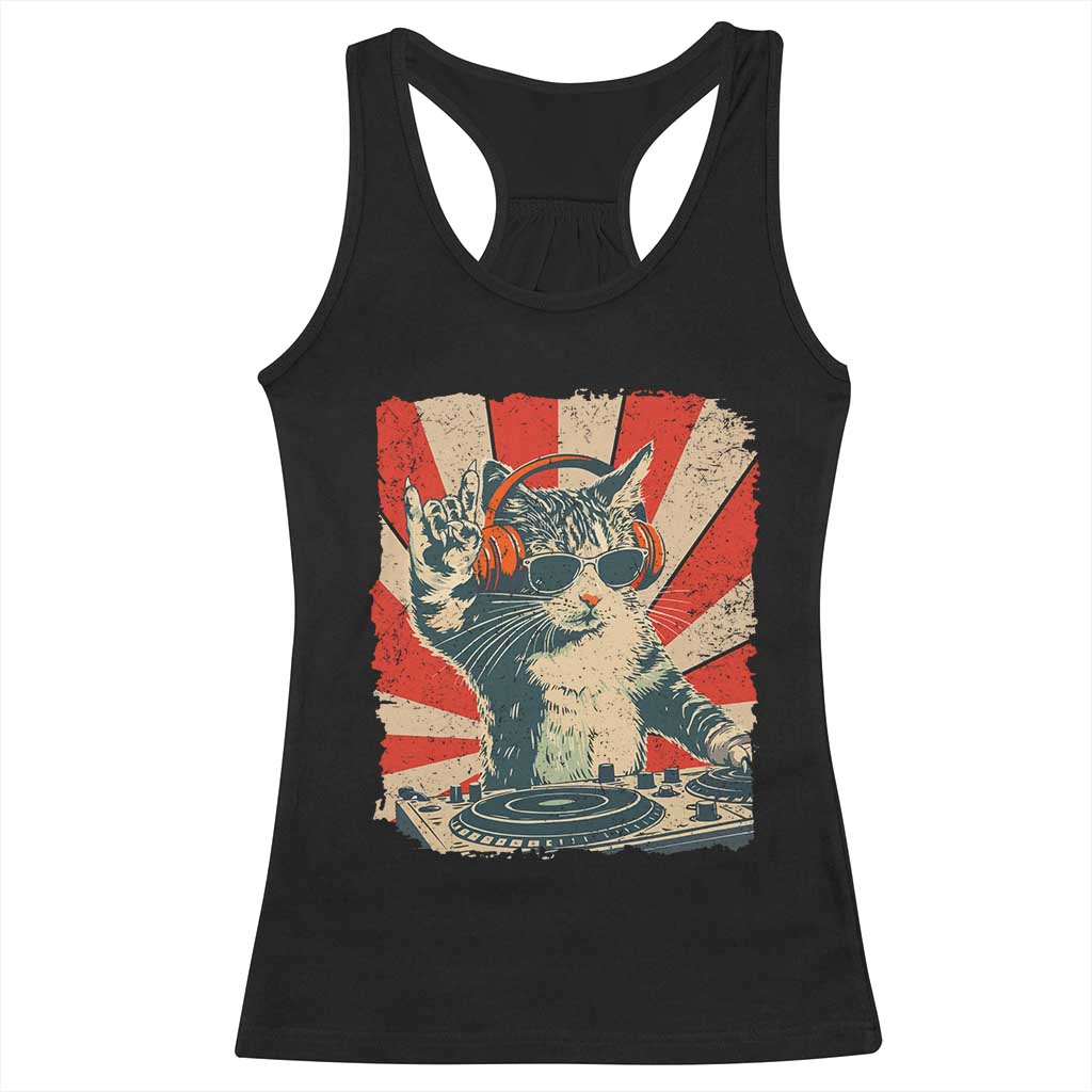 Funny DJ Cat with Headphones Retro Music Lover Racerback Tank Top TS11 Black Print Your Wear