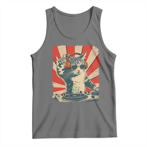 Funny DJ Cat with Headphones Retro Music Lover Tank Top TS11 Black Heather Print Your Wear