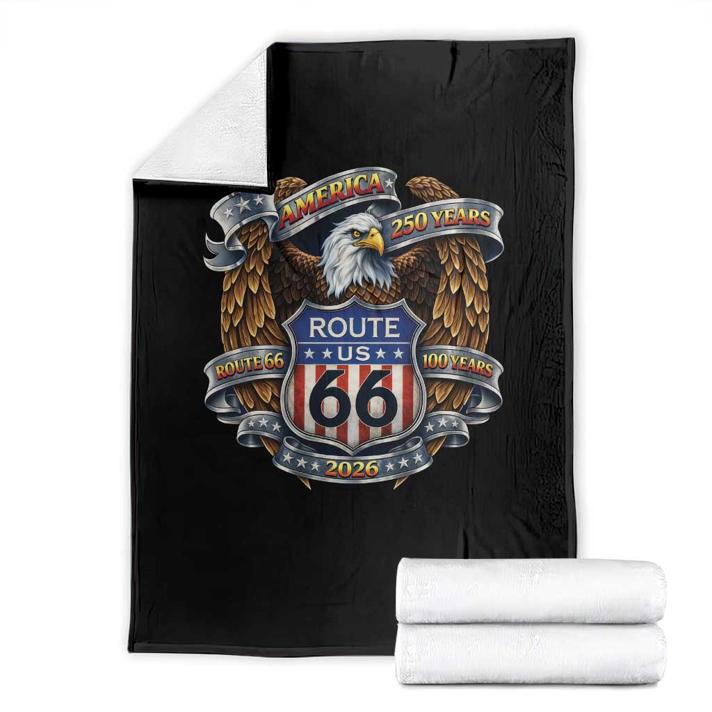 250 Years Of America 100 Years Of Route Highway 66 Throw Blanket Bald Eagle Vintage American Flag TS11 Black Print Your Wear
