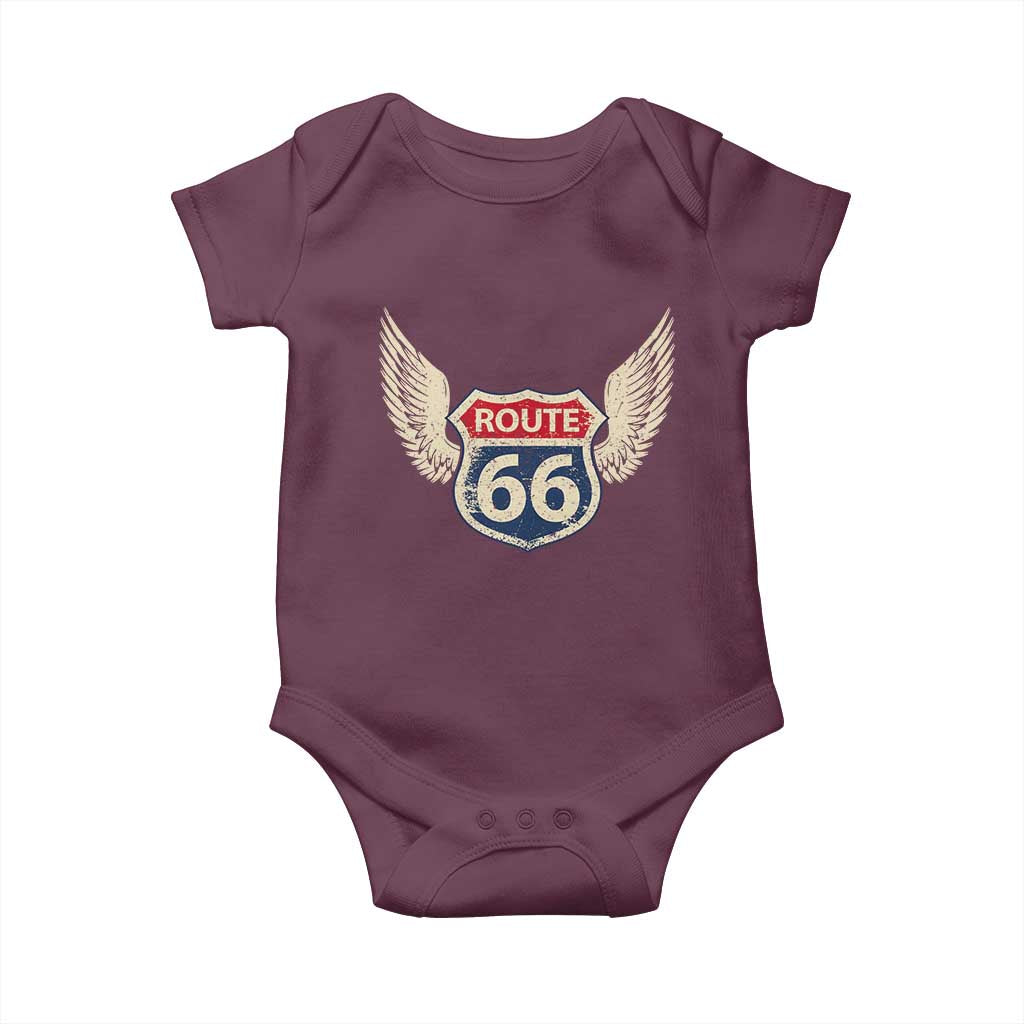 Vintage Route Highway 66 Highway Road Trip Sign Baby Onesie TS11 Maroon Print Your Wear