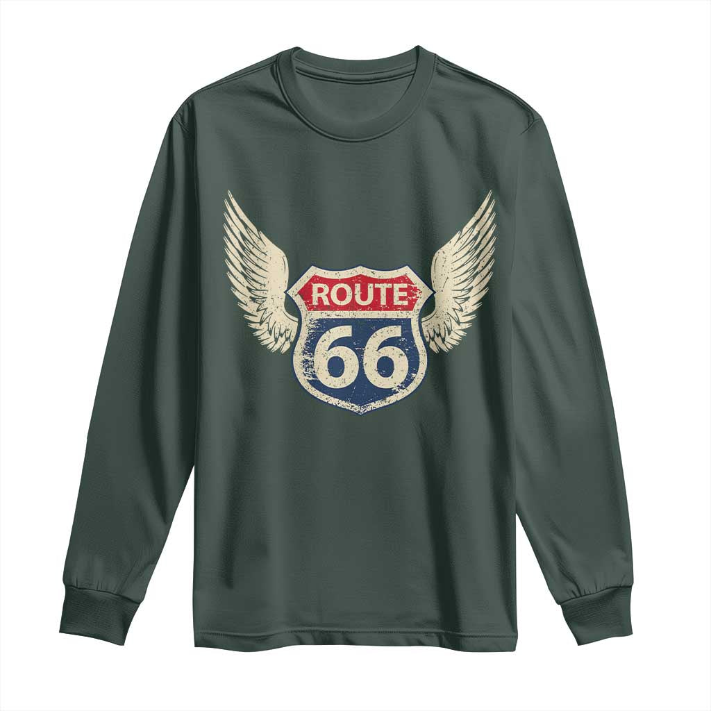 Vintage Route Highway 66 Highway Road Trip Sign Long Sleeve Shirt TS11 Dark Forest Green Print Your Wear