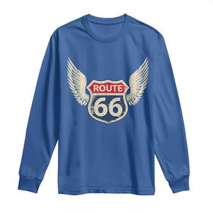 Vintage Route Highway 66 Highway Road Trip Sign Long Sleeve Shirt TS11 Royal Blue Print Your Wear
