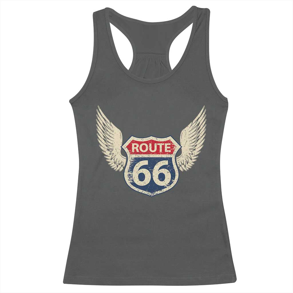Vintage Route Highway 66 Highway Road Trip Sign Racerback Tank Top TS11 Dark Heather Print Your Wear