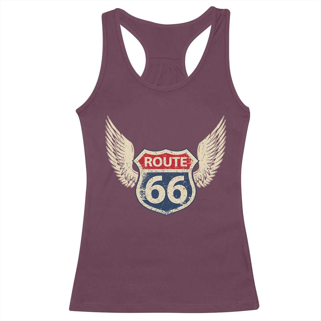 Vintage Route Highway 66 Highway Road Trip Sign Racerback Tank Top TS11 Maroon Print Your Wear