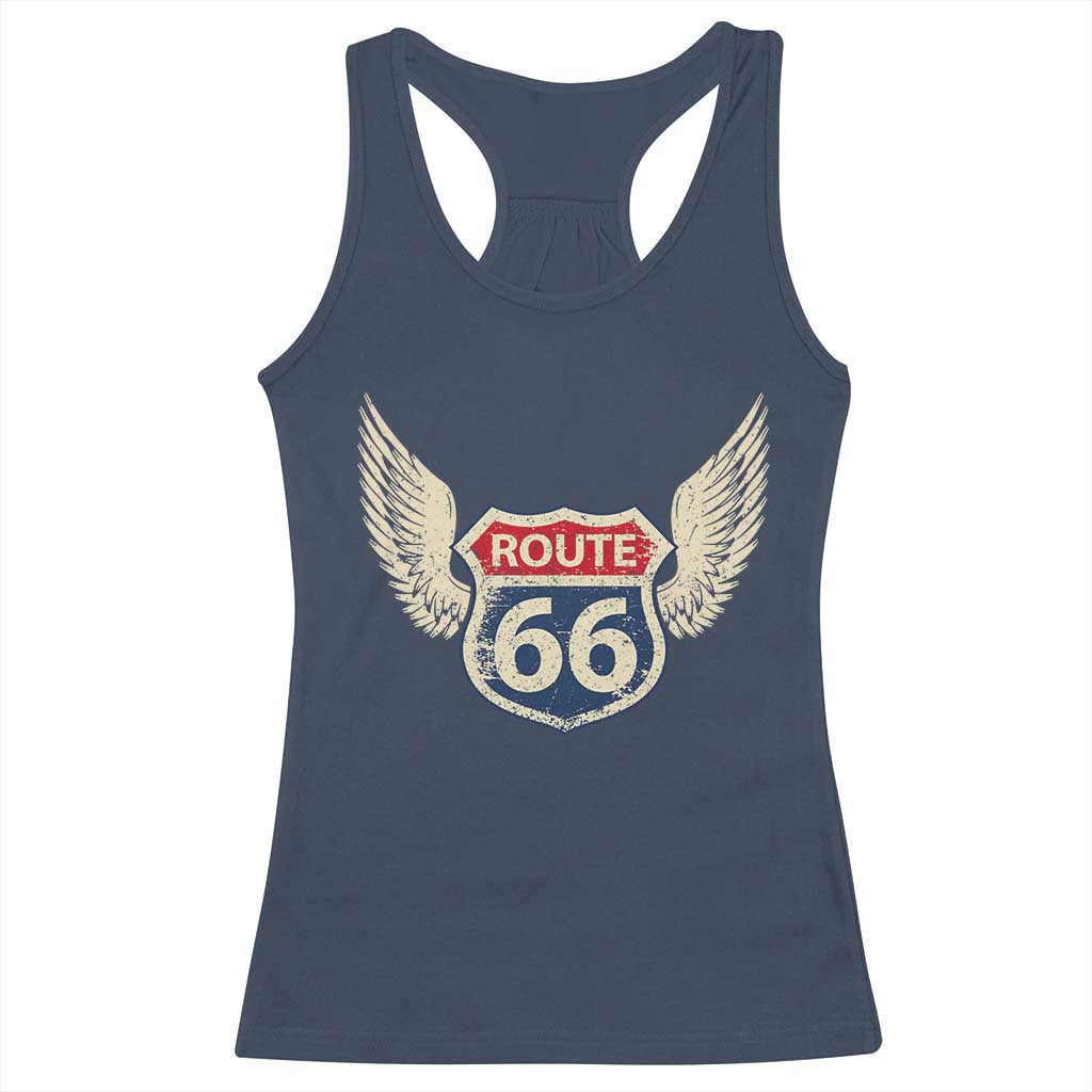 Vintage Route Highway 66 Highway Road Trip Sign Racerback Tank Top TS11 Navy Print Your Wear