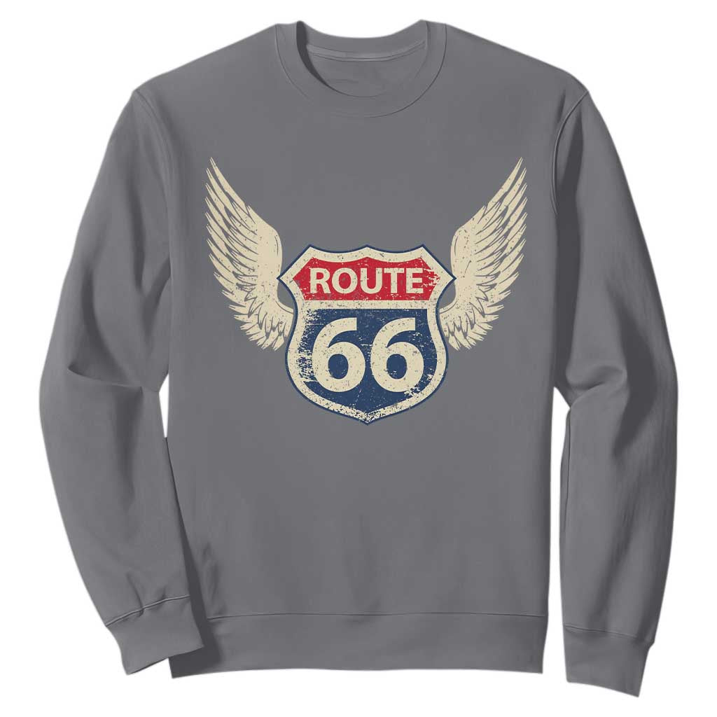 Vintage Route Highway 66 Highway Road Trip Sign Sweatshirt TS11 Charcoal Print Your Wear