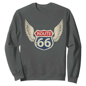 Vintage Route Highway 66 Highway Road Trip Sign Sweatshirt TS11 Dark Heather Print Your Wear