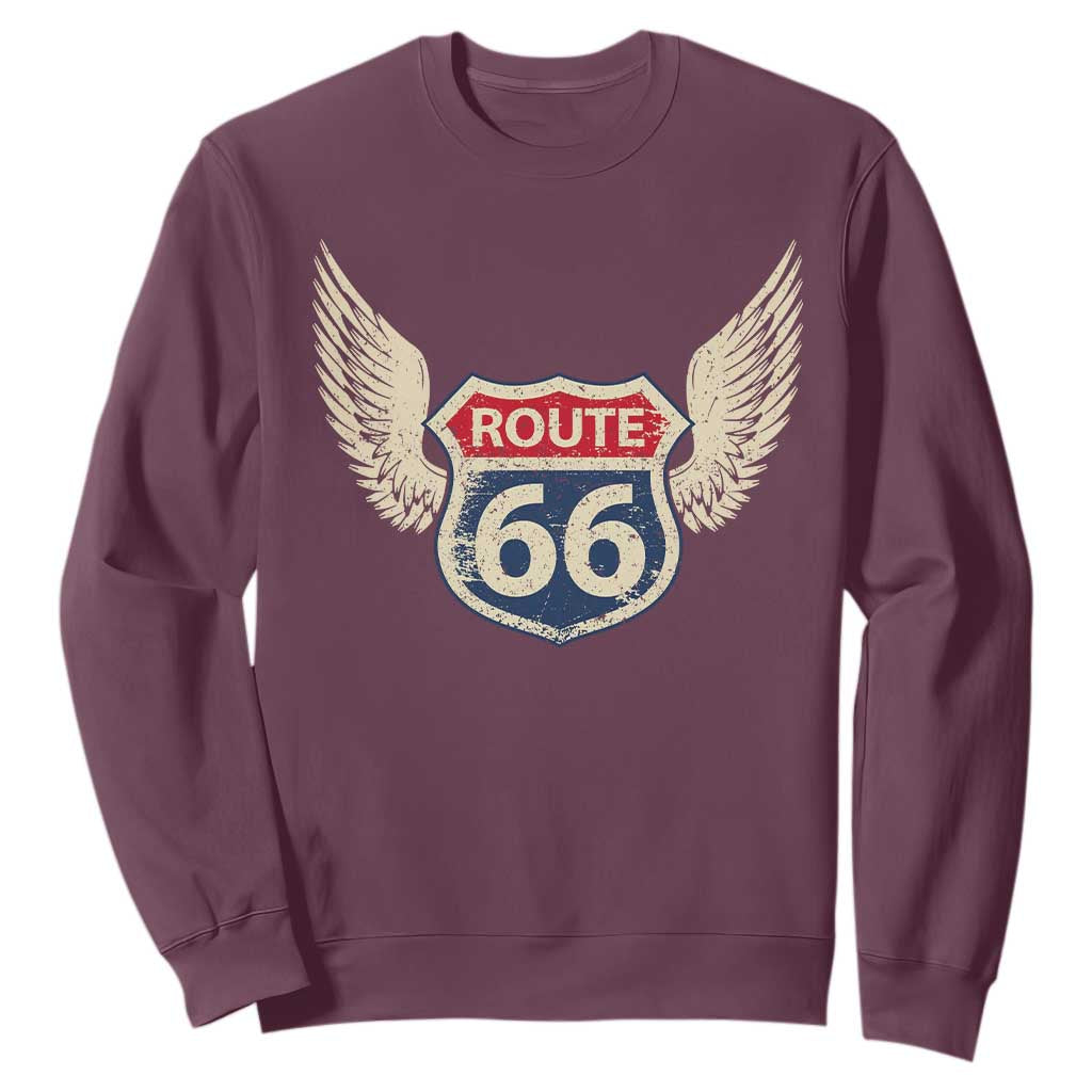 Vintage Route Highway 66 Highway Road Trip Sign Sweatshirt TS11 Maroon Print Your Wear