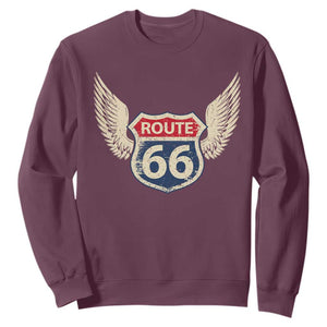 Vintage Route Highway 66 Highway Road Trip Sign Sweatshirt TS11 Maroon Print Your Wear