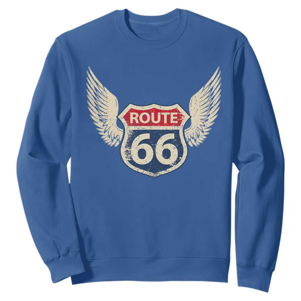 Vintage Route Highway 66 Highway Road Trip Sign Sweatshirt TS11 Royal Blue Print Your Wear