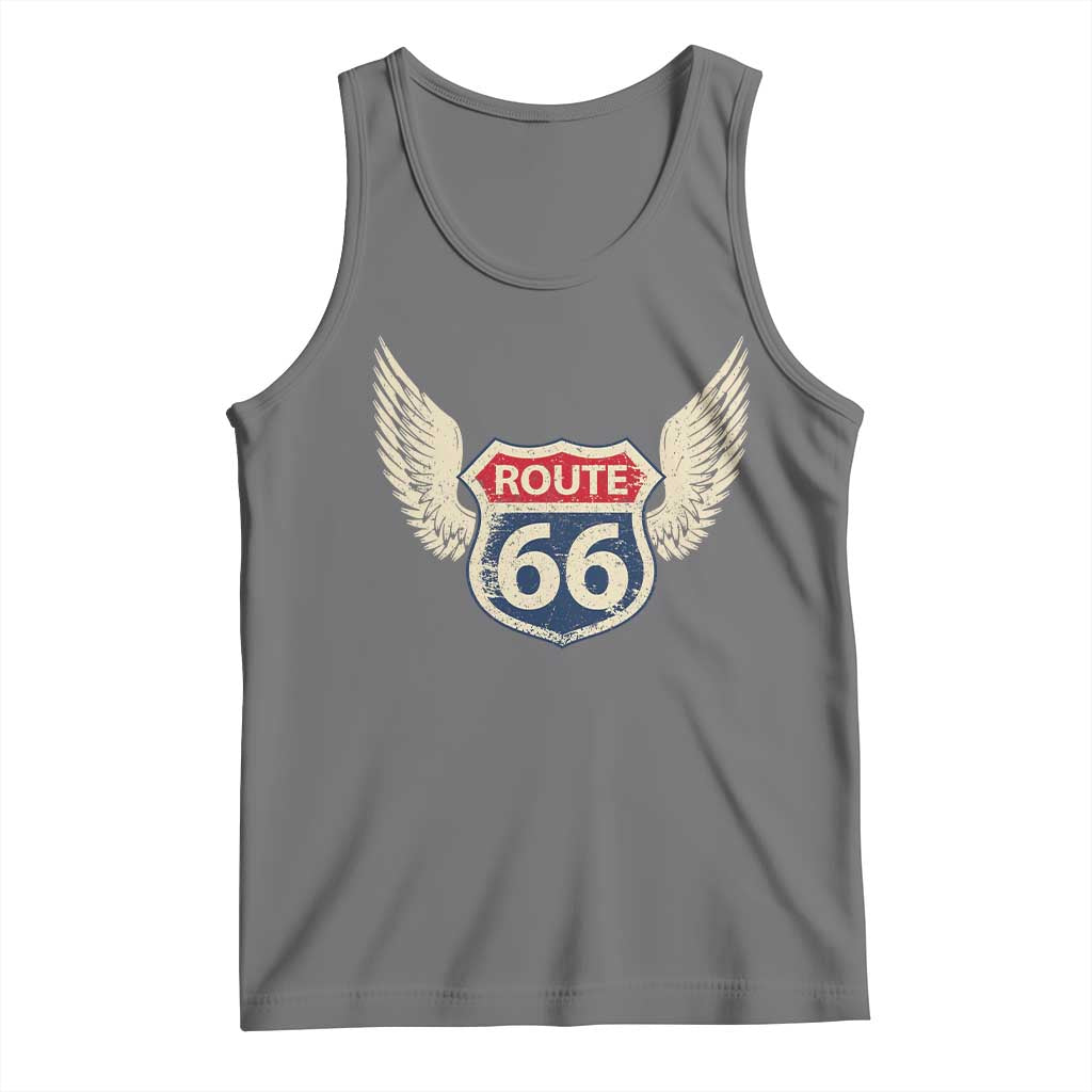 Vintage Route Highway 66 Highway Road Trip Sign Tank Top TS11 Black Heather Print Your Wear