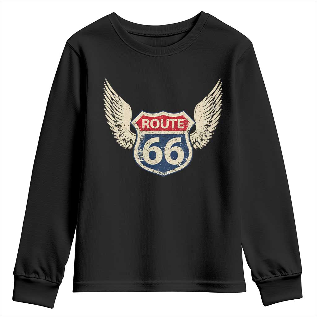 Vintage Route Highway 66 Highway Road Trip Sign Youth Sweatshirt TS11 Black Print Your Wear