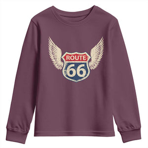 Vintage Route Highway 66 Highway Road Trip Sign Youth Sweatshirt TS11 Maroon Print Your Wear