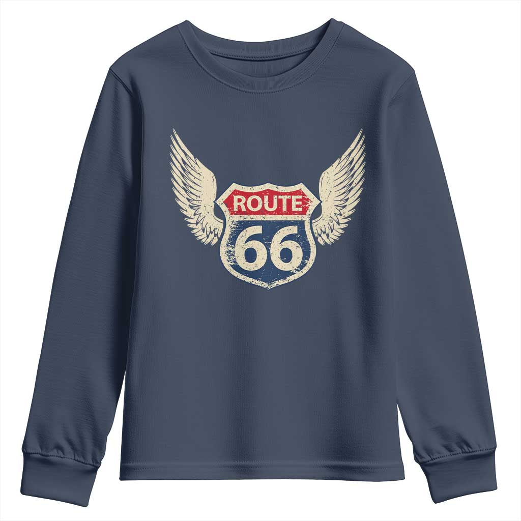 Vintage Route Highway 66 Highway Road Trip Sign Youth Sweatshirt TS11 Navy Print Your Wear