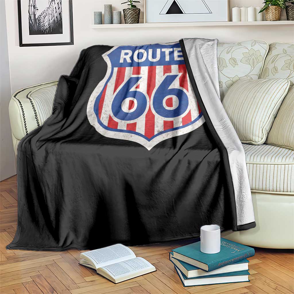 Vintage Route Highway 66 Historical Sign Distressed American Flag Road Trip Throw Blanket TS11 Print Your Wear