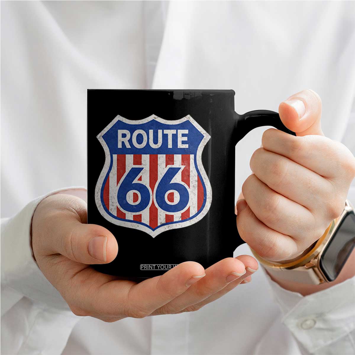 Vintage Route Highway 66 Historical Sign Distressed American Flag Road Trip Coffee Mug TS11 Print Your Wear