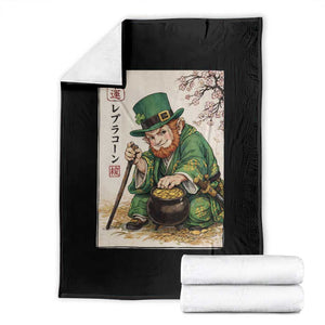 Vintage Japanese Leprechaun St Patricks Day Shamrock Ukiyo e Art Throw Blanket TS11 Black Print Your Wear