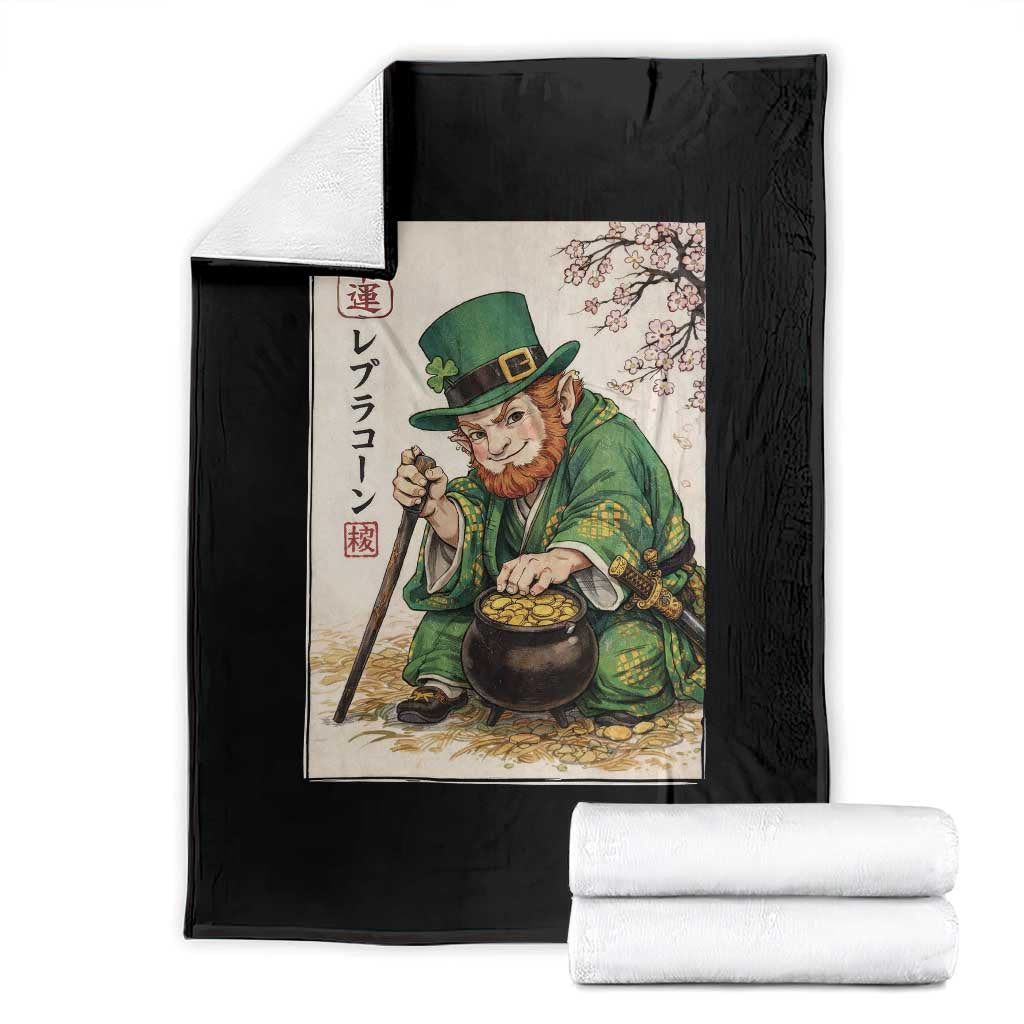 Vintage Japanese Leprechaun St Patricks Day Shamrock Ukiyo e Art Throw Blanket TS11 Black Print Your Wear