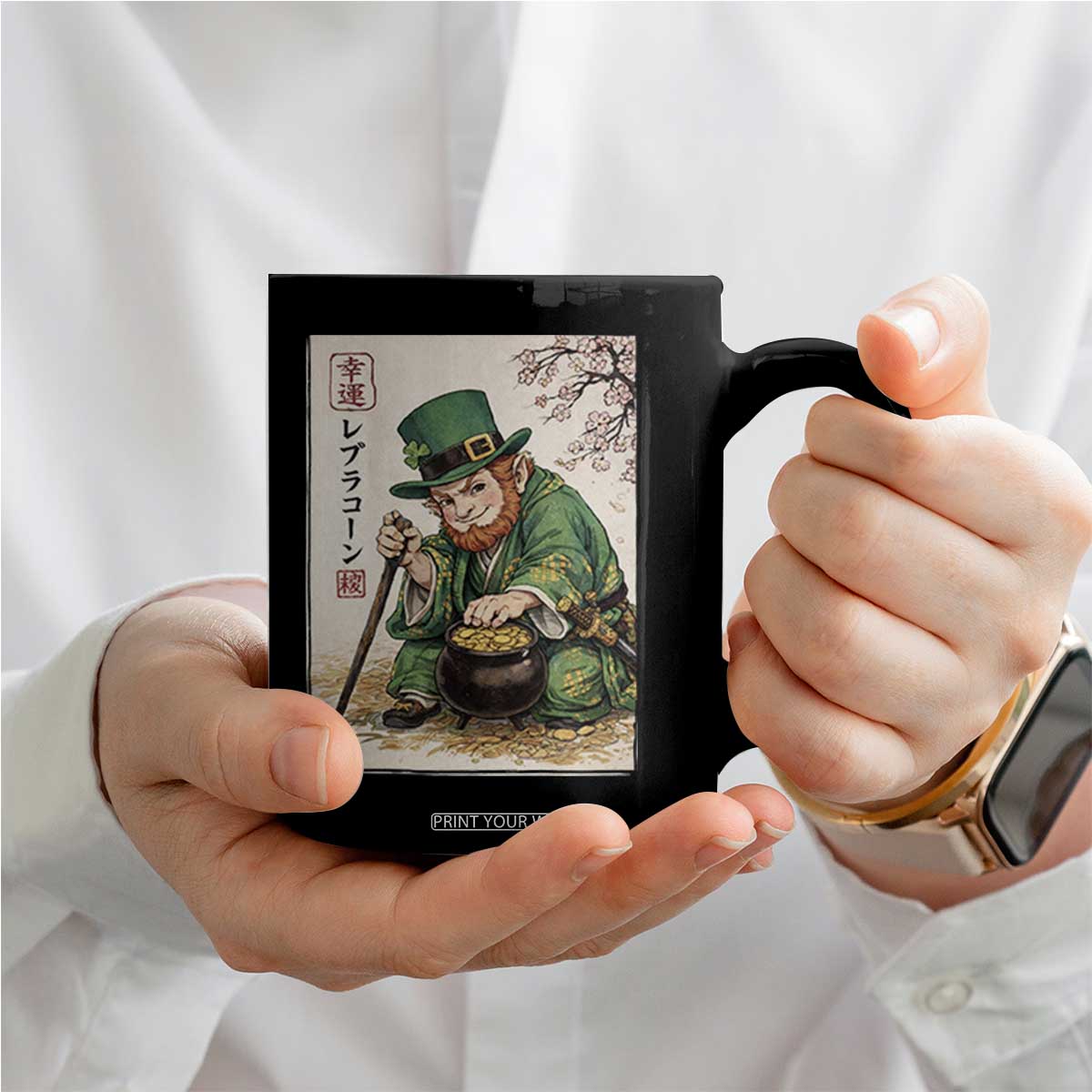Vintage Japanese Leprechaun St Patricks Day Shamrock Ukiyo e Art Coffee Mug TS11 Print Your Wear