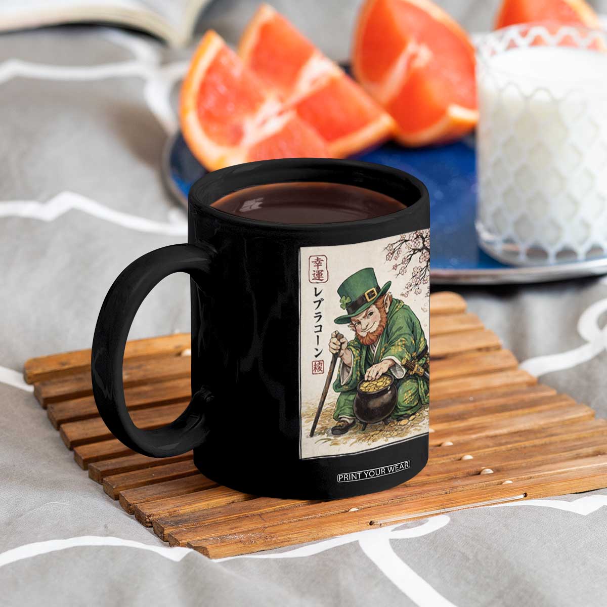 Vintage Japanese Leprechaun St Patricks Day Shamrock Ukiyo e Art Coffee Mug TS11 Print Your Wear