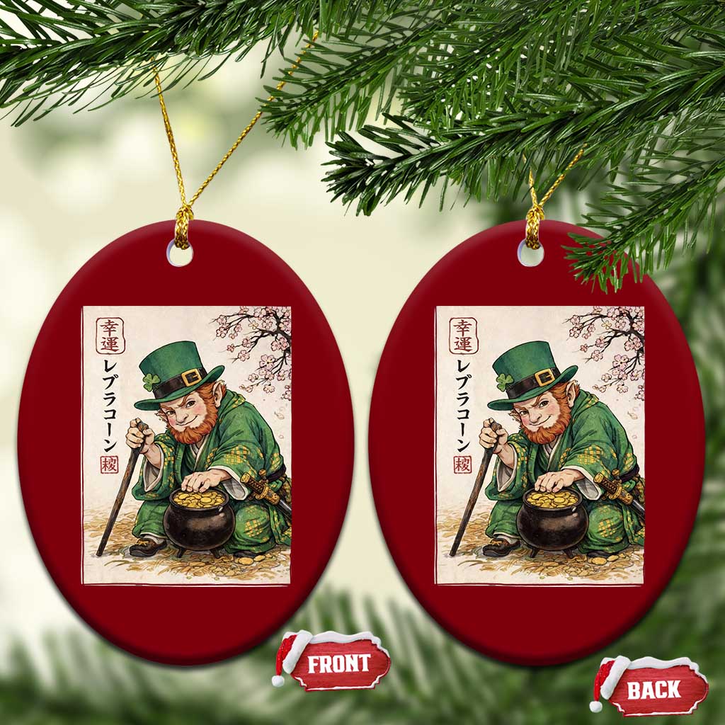 Vintage Japanese Leprechaun St Patricks Day Shamrock Ukiyo e Art Ceramic Ornament TS11 Print Your Wear