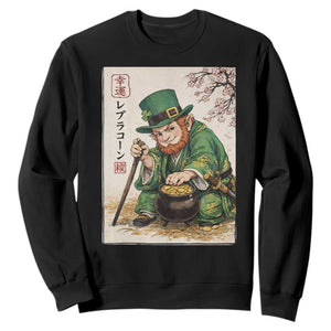 Vintage Japanese Leprechaun St Patricks Day Shamrock Ukiyo e Art Sweatshirt TS11 Black Print Your Wear
