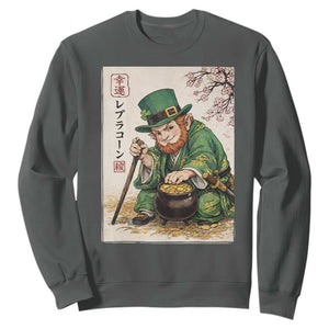Vintage Japanese Leprechaun St Patricks Day Shamrock Ukiyo e Art Sweatshirt TS11 Dark Heather Print Your Wear