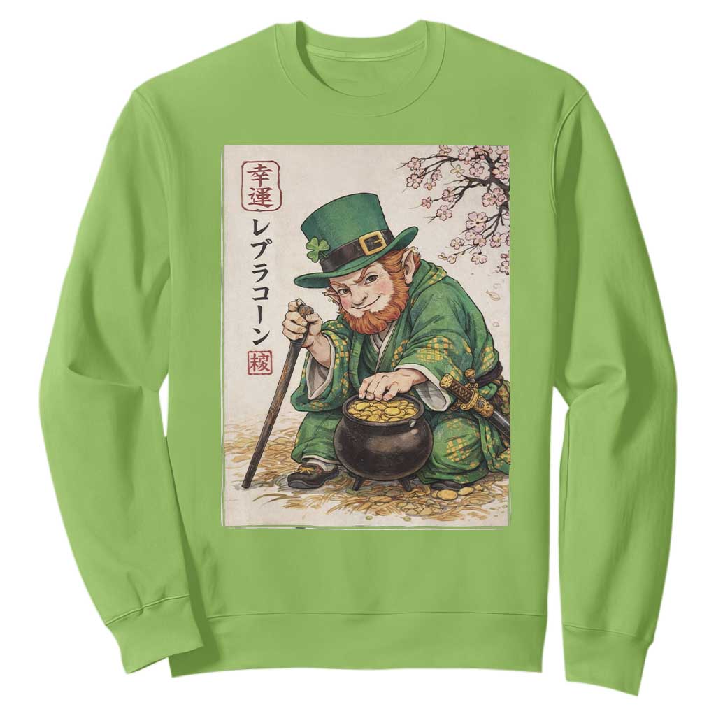 Vintage Japanese Leprechaun St Patricks Day Shamrock Ukiyo e Art Sweatshirt TS11 Lime Print Your Wear