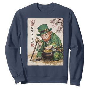 Vintage Japanese Leprechaun St Patricks Day Shamrock Ukiyo e Art Sweatshirt TS11 Navy Print Your Wear