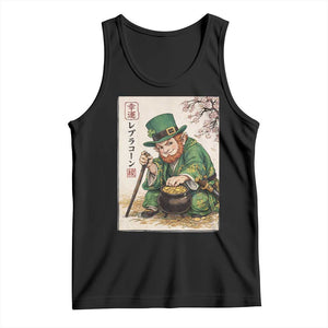 Vintage Japanese Leprechaun St Patricks Day Shamrock Ukiyo e Art Tank Top TS11 Black Print Your Wear