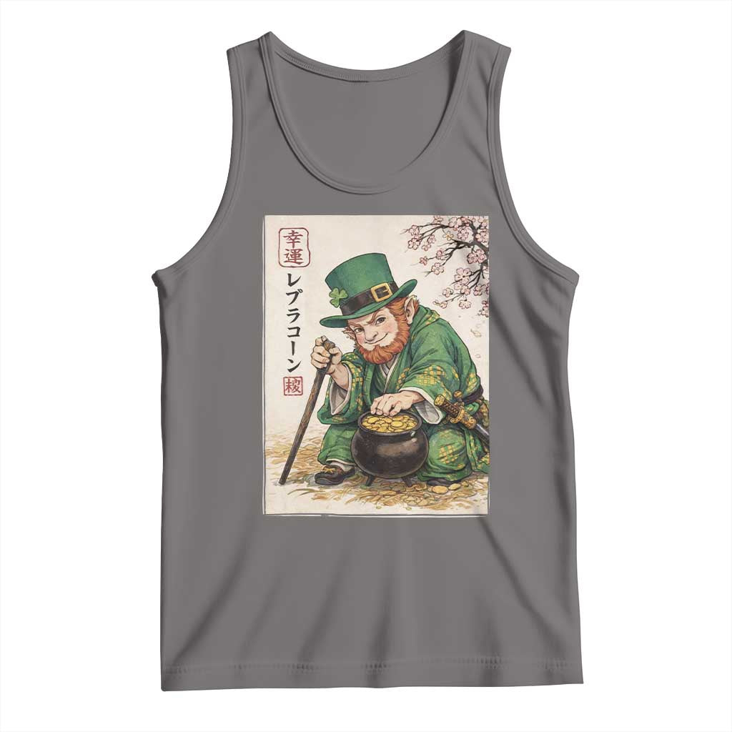 Vintage Japanese Leprechaun St Patricks Day Shamrock Ukiyo e Art Tank Top TS11 Deep Heather Print Your Wear