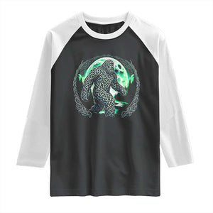 Funny St Patricks Day Bigfoot Celtic Knot Irish Sasquatch Raglan Shirt TS11 Black White Print Your Wear