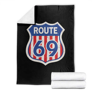Vintage Route 69 Highway Road Trip Sign Distressed American Flag Throw Blanket TS11 Black Print Your Wear