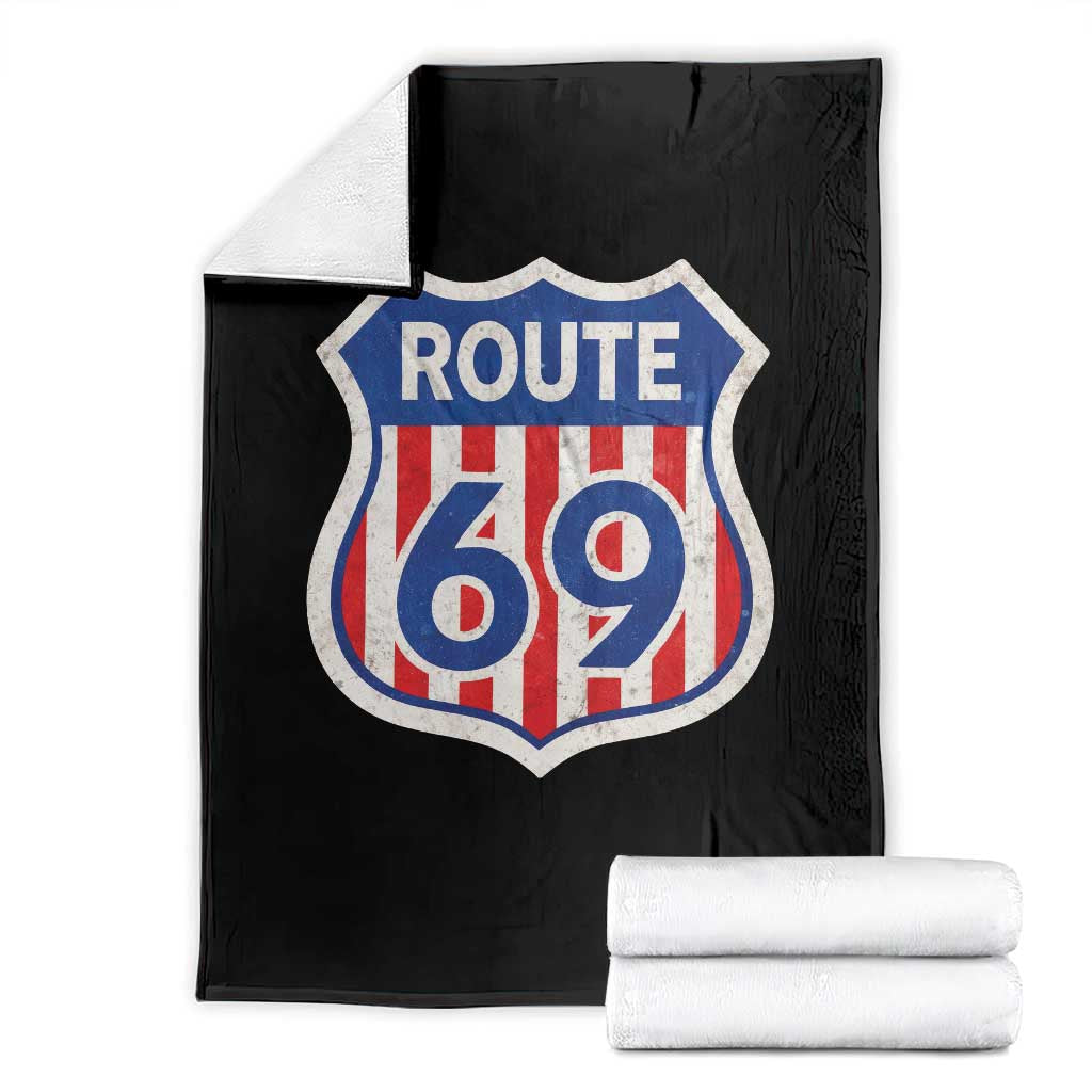 Vintage Route 69 Highway Road Trip Sign Distressed American Flag Throw Blanket TS11 Black Print Your Wear