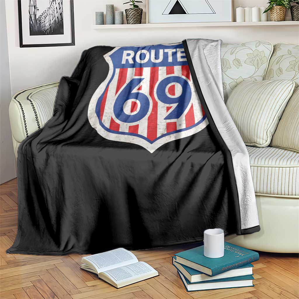 Vintage Route 69 Highway Road Trip Sign Distressed American Flag Throw Blanket TS11 Print Your Wear