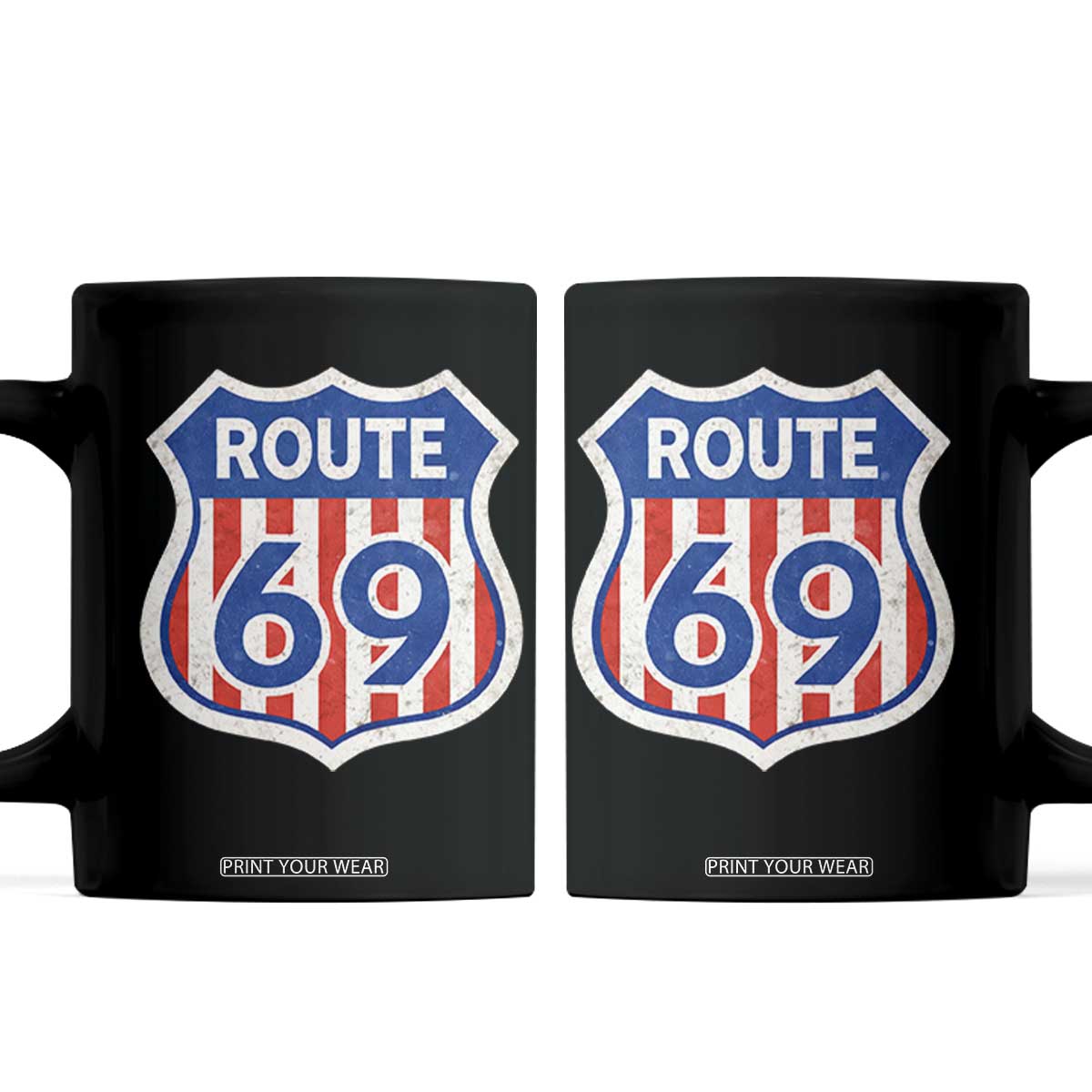 Vintage Route 69 Highway Road Trip Sign Distressed American Flag Coffee Mug TS11 Black Print Your Wear