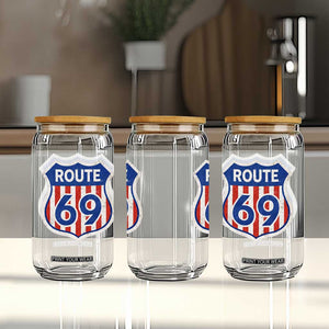 Vintage Route 69 Highway Road Trip Sign Distressed American Flag Glass Can TS11 Print Your Wear